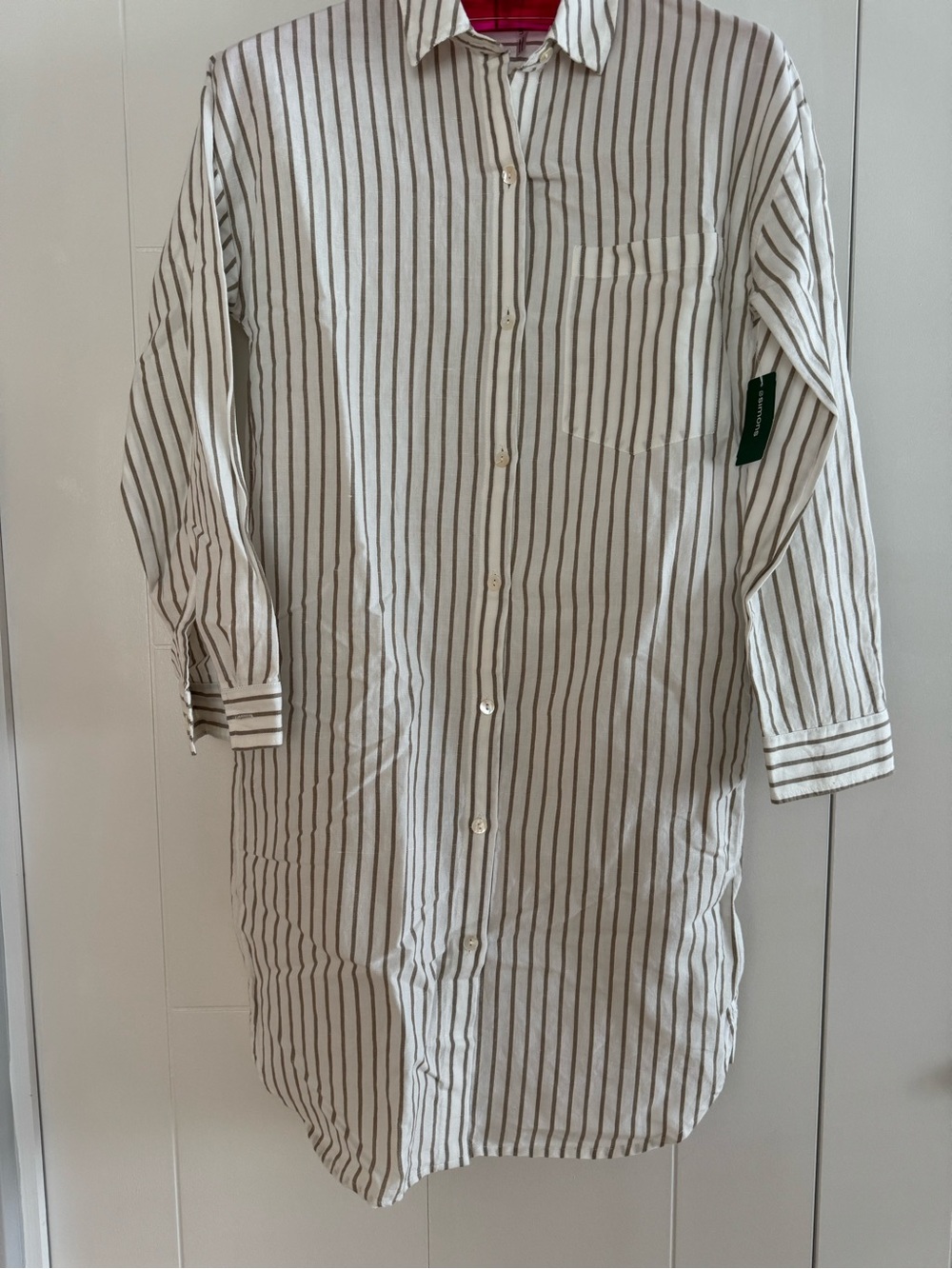 SIMONS Cream Shirt with Brown Vertical Stripes cotton/linen - NEW - Size XS